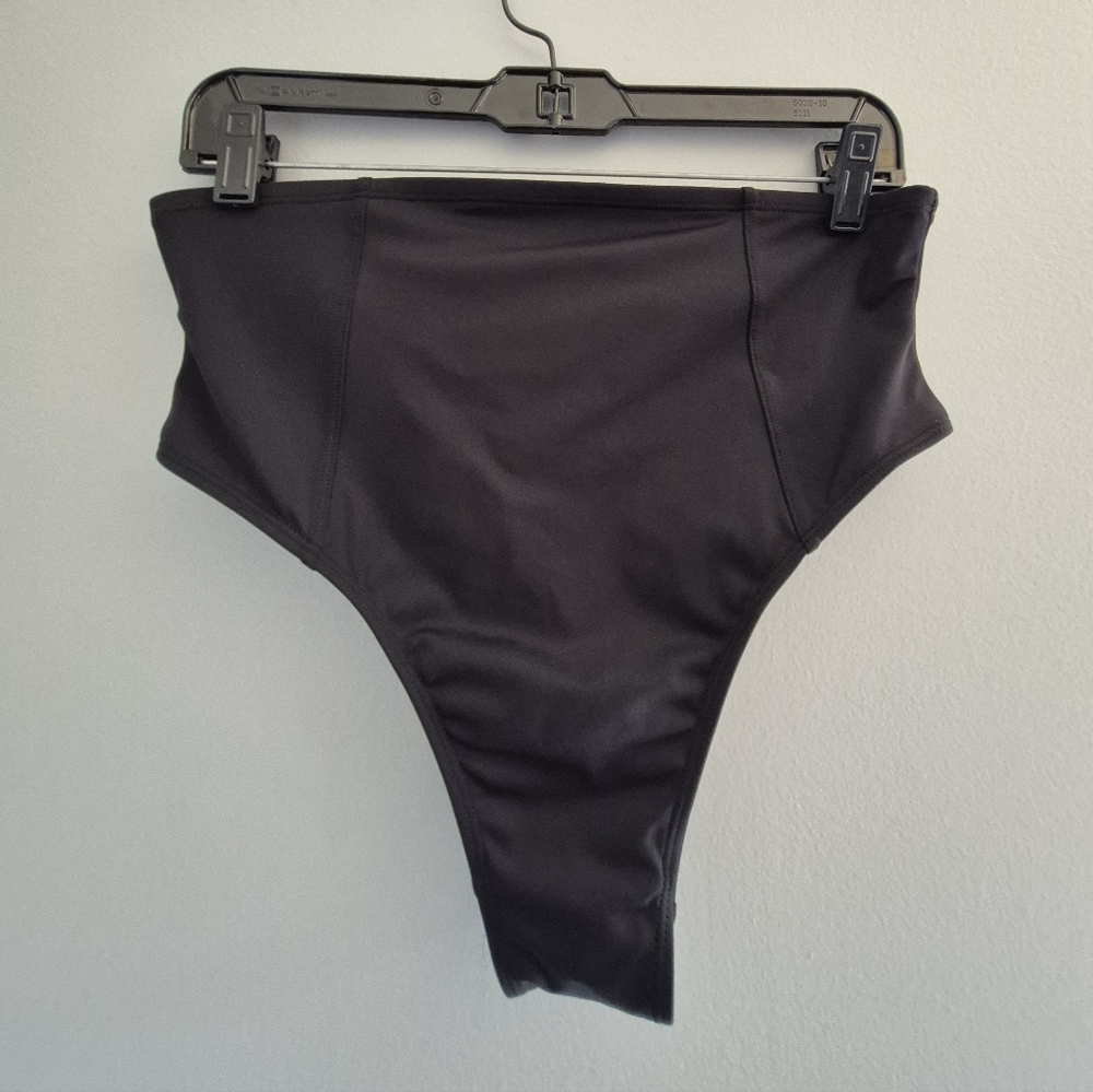 NWOT TA3 High Waist Black Bikini Bottoms High Cut Kini Women Swim Swimsuit Large